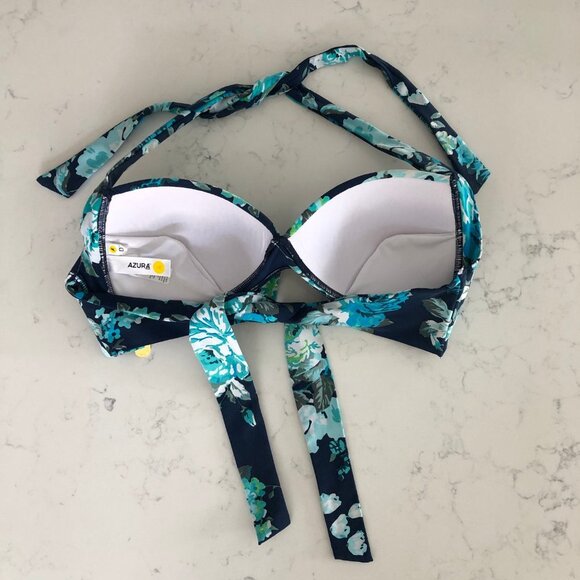Azura Australia Floral Padded Bikini Top Neck & Back Tie Closure Blue Sz 8 NWOT - Picture 9 of 10